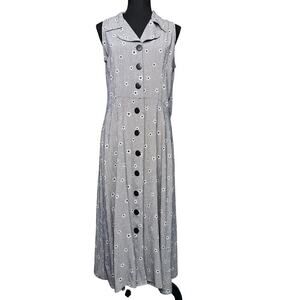 Impulsive Midi Dress Women M Button Front Polka Dot Sleeveless Minimal Sundres